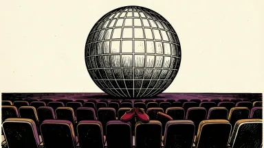 Sphere Entertainment stock under pressure: the Las Vegas Sphere venue viewed from behind a row of empty theater seats with a pair of ruby slippers.