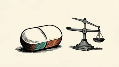 Option Care Health downgrade depicted by a pill and a balanced scale.