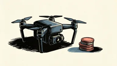 ZenaTech's drone as a service growth is shown by a drone beside a small stack of coins.