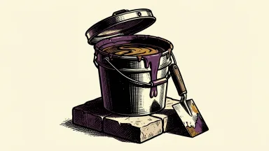 RPM International reported first-quarter earnings: an industrial paint bucket and a heavy trowel resting on a solid stone base.