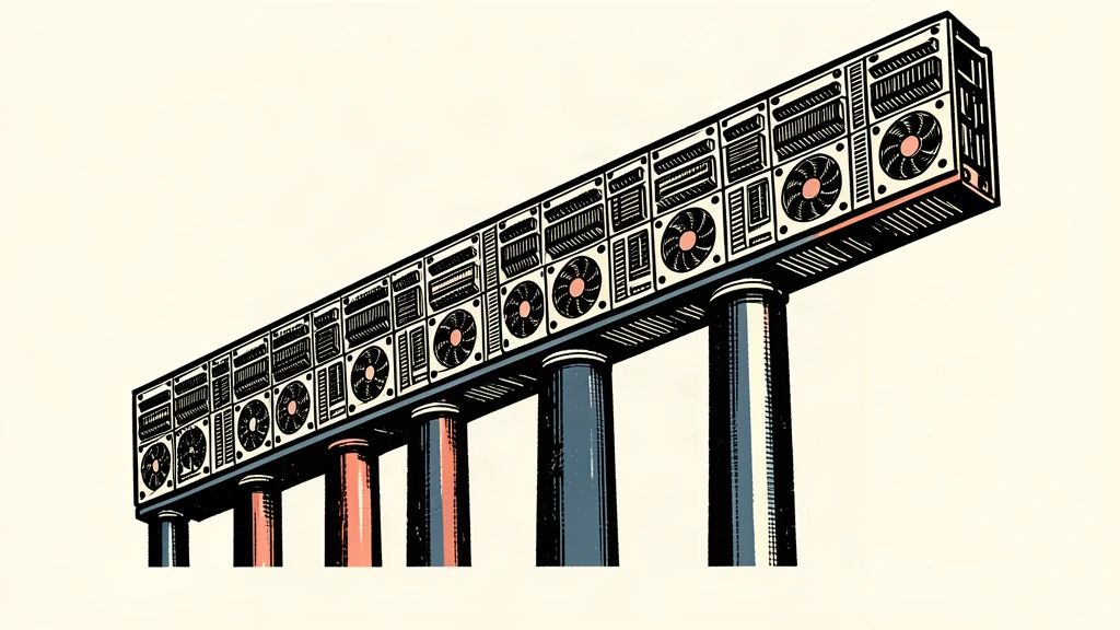 An editorial illustration of a GPU server blade being tilted upward by rising support pillars, representing a price increase.
