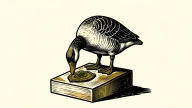 Goosehead Insurance price target cut depicted as a goose on a block looking at a shield.