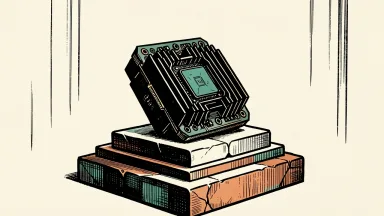Nvidia reinstated as a top pick by Morgan Stanley: a large computer chip rests on the highest step of a three-tiered stone pedestal.