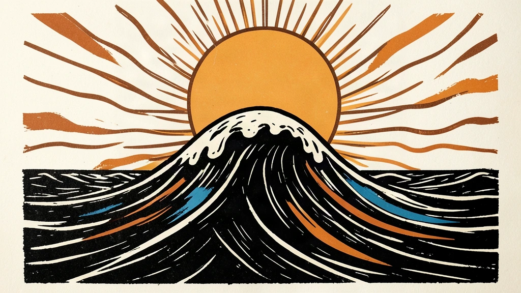 A conceptual illustration of a massive El Niño event showing a rising thermal swell in the ocean beneath a powerful, radiating sun.