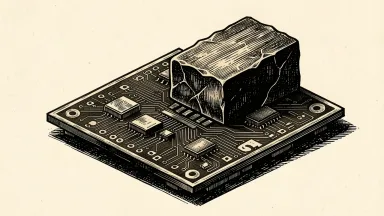 Anthropic chip financing with Blackstone: a large semiconductor chip tilted under the weight of a heavy stone block.