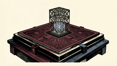 Xanadu Quantum stock rises on a manufacturing pact with GlobalFoundries: a quantum lattice structure emerges from a large silicon wafer on a production platform.