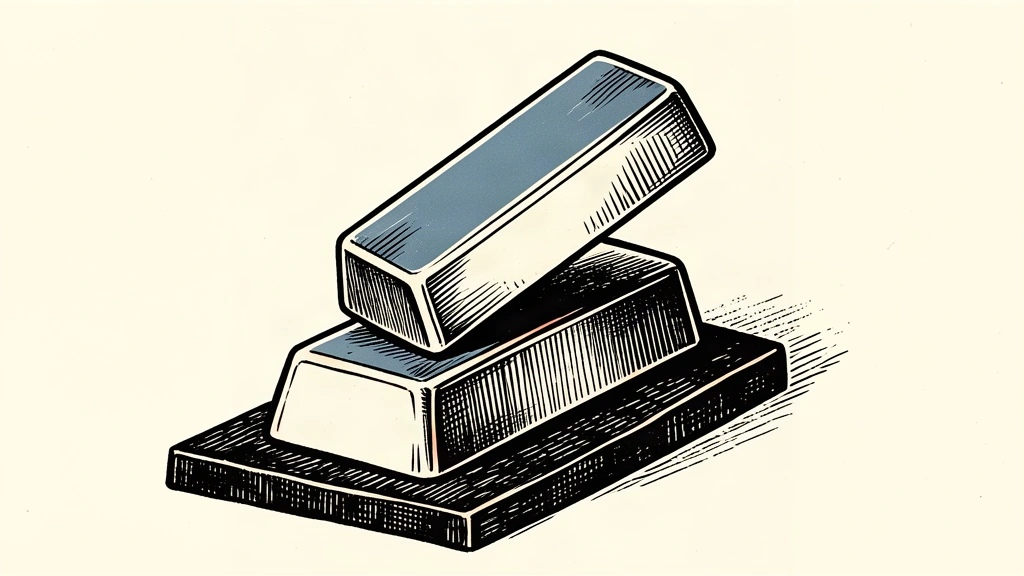 Two heavy silver bars stacked in a way that the top bar is sliding upward and outward to show a gain in value.