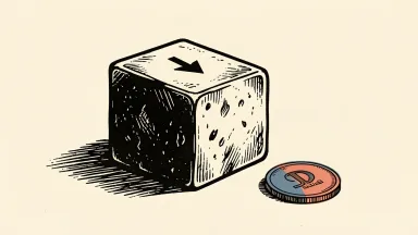 Mosaic's potash cube with a downward arrow and a single coin beside it.