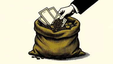 Coffee Holding Co. share repurchase: a burlap sack filled with coffee beans and stock certificates, with hands gathering the shares.