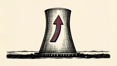 Standard Nuclear receives a Buy rating: a nuclear cooling tower with an upward-pointing arrow carved into its side.