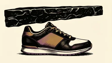 Nike price target cut by Berenberg: a generic athletic sneaker positioned beneath a heavy descending stone slab.