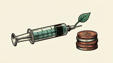 AngioDynamics reports quarterly results that beat estimates, depicted by a syringe with a green leaf and stacked coins.