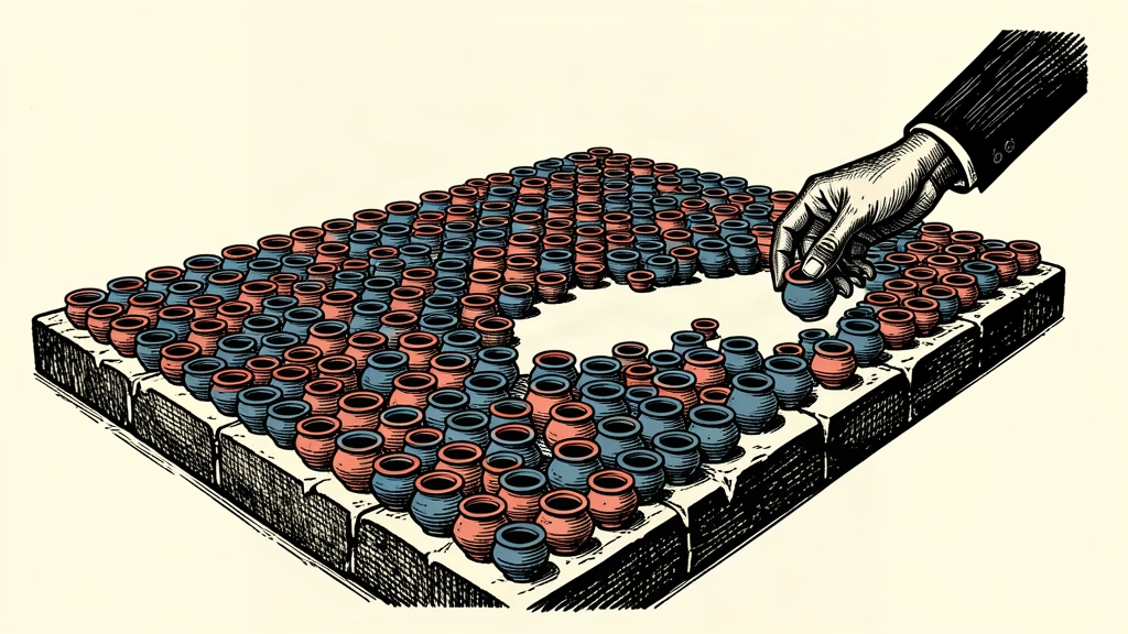 An editorial illustration showing a dense grid of clay pots with a significant empty gap and a single smaller pot being added, representing a fertility rate falling below replacement levels.