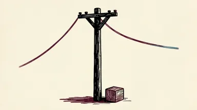 Dominion Energy price target cut depicted by a utility pole with a lowered power line and a small block on the ground.