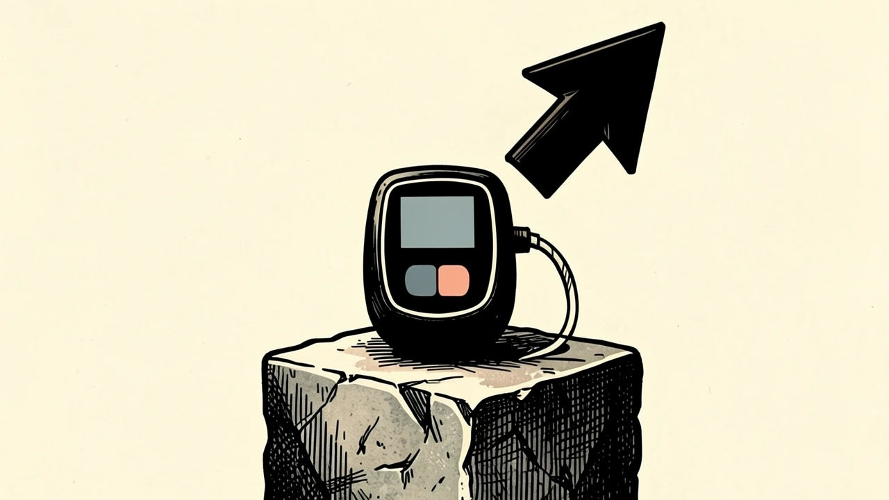 Beta Bionics coverage initiated with an Overweight rating: an insulin pump device sits atop a pedestal with an upward-pointing arrow.