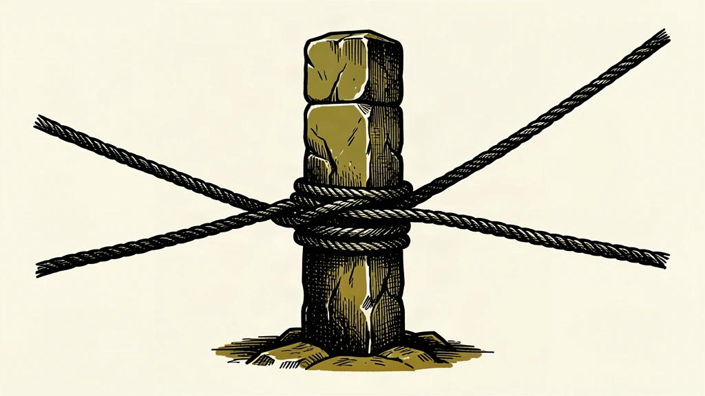 A conceptual illustration of a central bank's commitment, showing a sturdy stone pillar resisting the pull of heavy ropes.