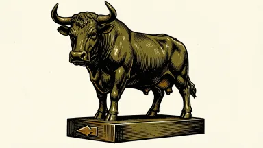 Citigroup upgrades Galaxy Digital to Buy; a bronze bull statue with an upward arrow on its pedestal.