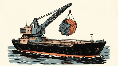 Golar LNG expands its fleet: a large vessel undergoing conversion with a crane lowering a processing module onto its deck.