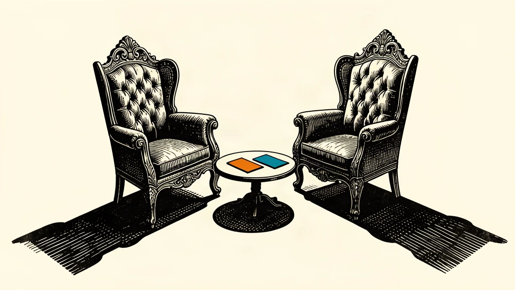 An editorial illustration of two ornate, high-backed chairs facing each other in a vast empty space, representing a private diplomatic meeting.