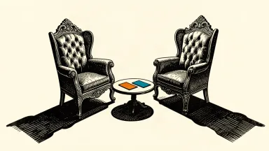An editorial illustration of two ornate, high-backed chairs facing each other in a vast empty space, representing a private diplomatic meeting.