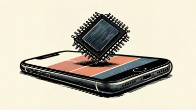A large memory chip is placed on top of a thin smartphone, showing the physical pressure of component costs on the device.
