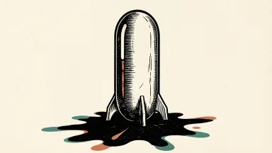 Genmab and AbbVie clinical trial results: a large medical capsule acts as a physical barrier, stopping a dark shadow from spreading across the ground.