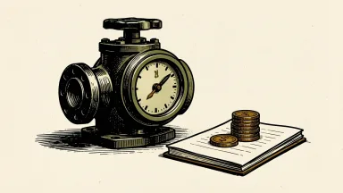 Emerson Electric adopts mark-to-market pension accounting, depicted by an industrial valve beside coins on a ledger.
