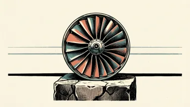 TransDigm price target lowered by TD Cowen: a large aerospace turbine blade sits on a pedestal below a horizontal level line.