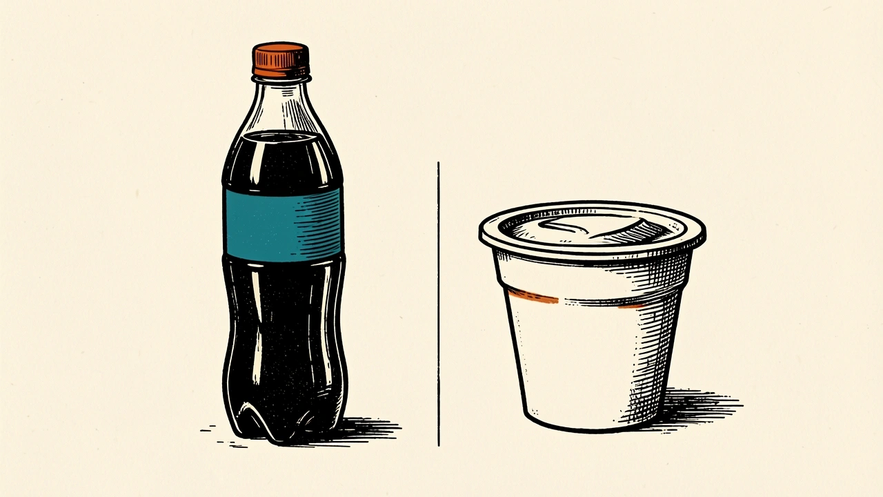 Keurig Dr Pepper completes its sale of a stake in Chobani: a soda bottle and a yogurt cup stand apart on a flat surface.
