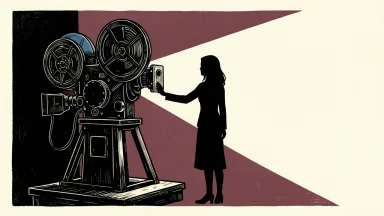 Marcus Theatres appoints a new marketing leader: an anonymous silhouette of a woman stands beside a large cinema projector casting a beam of light.