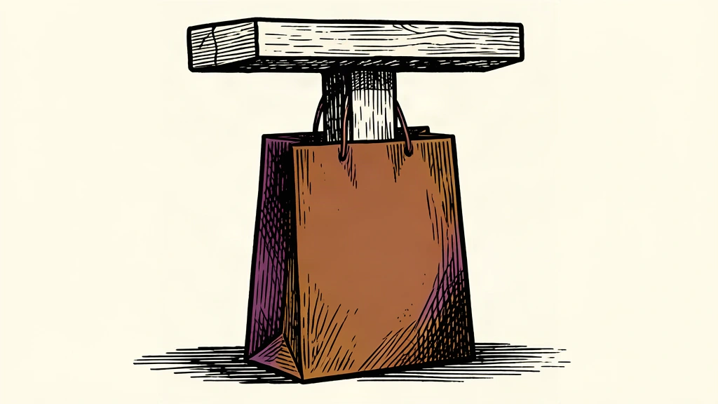 A sturdy shopping bag acting as the base for a solid architectural pillar.