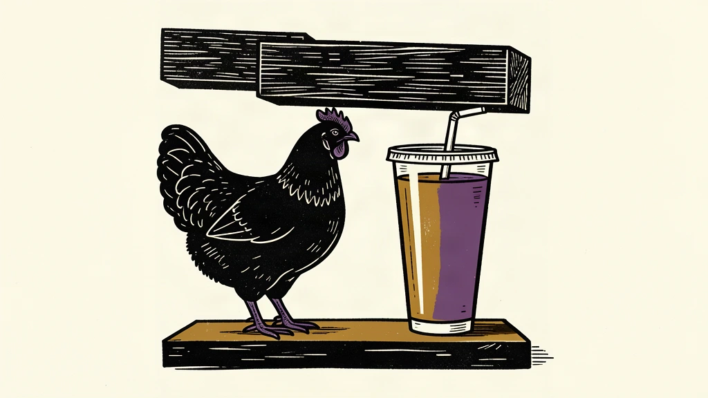 A conceptual illustration showing a chicken silhouette and a drink cup supporting a heavy block representing margin growth.