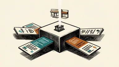 Fulton Bank launches CashFlow Central: a central geometric hub consolidating stylized payment and invoice tiles for a small business storefront.