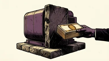 Polar Power rejects Solidion's cash offer: a heavy industrial generator on a stone base is protected by a rising dark barrier that blocks an incoming stack of cash.