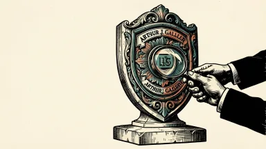 Arthur J. Gallagher coverage initiated by Oppenheimer: a hand holds a magnifying glass to examine a large, intact ceremonial shield.
