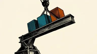 Infrastructure Capital increases ETF dividends: four geometric blocks representing the funds are lifted upward on a heavy industrial beam.