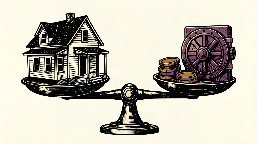 A conceptual illustration of a house weighing down one side of a large balance scale, counterbalancing bank assets to show its influence on monetary policy.