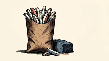 Lamb Weston earnings: a paper bag of frozen french fries with several fries resting against a heavy stone.