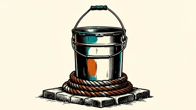 Sherwin-Williams refinances its debt: a large industrial paint bucket is anchored to a solid stone foundation by a heavy coiled rope.