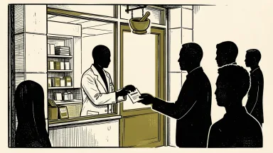 CVS Health opens a pharmacy-focused store: a pharmacist behind a counter hands a prescription bag to a customer at a new, streamlined storefront.