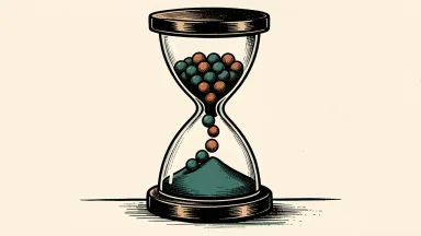 ArriVent BioPharma clinical data showing a survival trend: an hourglass with spheres forming an upward-sloping line in the lower chamber.