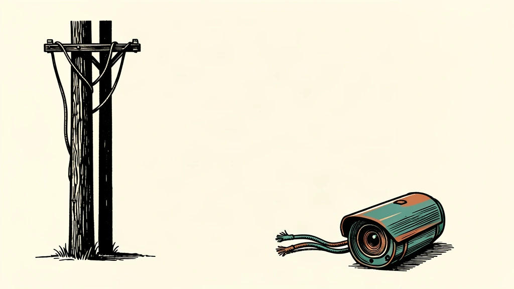 An editorial illustration showing a surveillance camera lying on the ground after being removed from a utility pole.