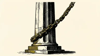 Super League Enterprise remains Nasdaq-listed under Metaplanet control: a heavy chain from a tall pillar loops around a central pillar on a stone base.