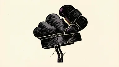 CoreWeave's stock decline is shown as a collapsing stack of cloud blocks on a cracked pillar.