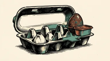 Cal-Maine Foods earnings miss: an open egg carton with empty slots on one side and a single specialty egg on the other.