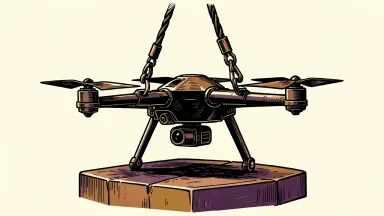 Draganfly drone being supported by two heavy industrial cables representing the dual strategic investment sources.